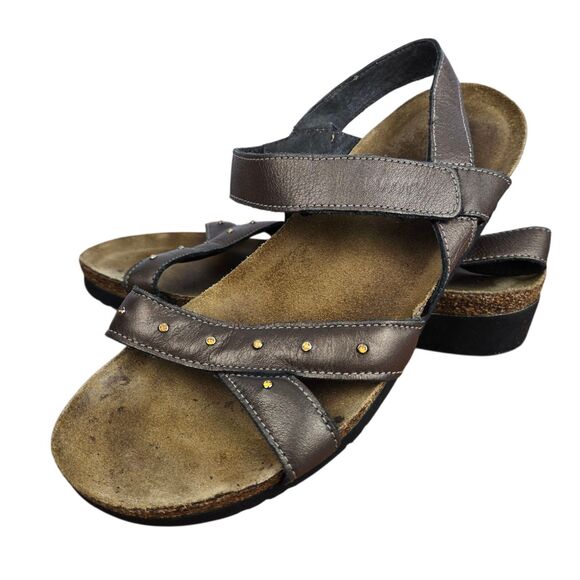 Naot Alyssa Comfort Metallic Bronze Brown Leather Rhinestones Sandals Women 8 - Picture 1 of 12